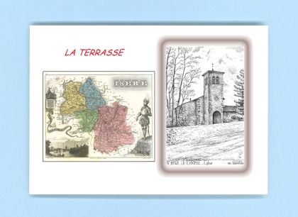Cartes Postales impression Noir avec dpartement sur la ville de LA TERRASSE Titre : eglise