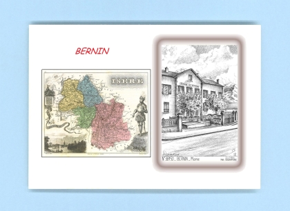 Cartes Postales impression Noir avec dpartement sur la ville de BERNIN Titre : mairie