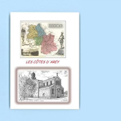 Cartes Postales impression Noir avec dpartement sur la ville de LES COTES D AREY Titre : eglise