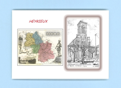 Cartes Postales impression Noir avec dpartement sur la ville de HEYRIEUX Titre : eglise
