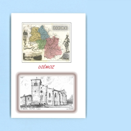 Cartes Postales impression Noir avec dpartement sur la ville de DIEMOZ Titre : eglise