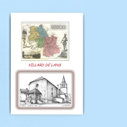 Cartes Postales impression Noir avec dpartement sur la ville de VILLARD DE LANS Titre : eglise
