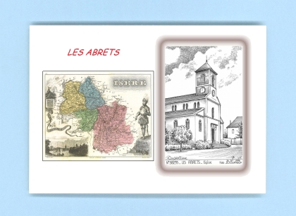 Cartes Postales impression Noir avec dpartement sur la ville de LES ABRETS Titre : eglise