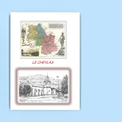 Cartes Postales impression Noir avec dpartement sur la ville de LE CHEYLAS Titre : eglise