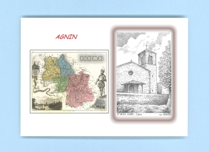 Cartes Postales impression Noir avec dpartement sur la ville de AGNIN Titre : eglise