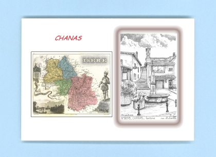 Cartes Postales impression Noir avec dpartement sur la ville de CHANAS Titre : fontaine