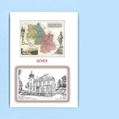 Cartes Postales impression Noir avec dpartement sur la ville de RIVES Titre : chateau