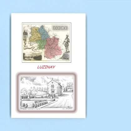 Cartes Postales impression Noir avec dpartement sur la ville de LUZINAY Titre : eglise
