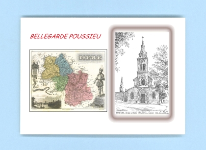 Cartes Postales impression Noir avec dpartement sur la ville de BELLEGARDE POUSSIEU Titre : eglise