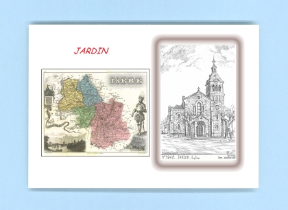 Cartes Postales impression Noir avec dpartement sur la ville de JARDIN Titre : eglise
