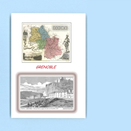 Cartes Postales impression Noir avec dpartement sur la ville de GRENOBLE Titre : pont et quai perriere nov 1859