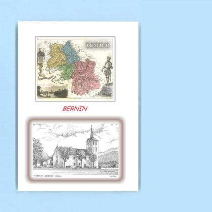 Cartes Postales impression Noir avec dpartement sur la ville de BERNIN Titre : eglise