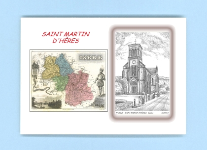 Cartes Postales impression Noir avec dpartement sur la ville de ST MARTIN D HERES Titre : eglise