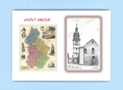 Cartes Postales impression Noir avec dpartement sur la ville de ST AMOUR Titre : eglise