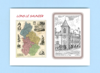 Cartes Postales impression Noir avec dpartement sur la ville de LONS LE SAUNIER Titre : tour de l horloge