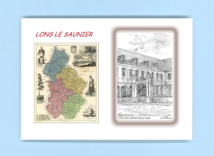 Cartes Postales impression Noir avec dpartement sur la ville de LONS LE SAUNIER Titre : portail de l hopital