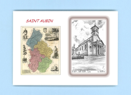 Cartes Postales impression Noir avec dpartement sur la ville de ST AUBIN Titre : eglise