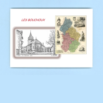 Cartes Postales impression Noir avec dpartement sur la ville de LES BOUCHOUX Titre : eglise