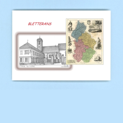 Cartes Postales impression Noir avec dpartement sur la ville de BLETTERANS Titre : mairie et eglise