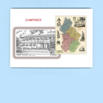 Cartes Postales impression Noir avec dpartement sur la ville de DAMPARIS Titre : hotel de ville