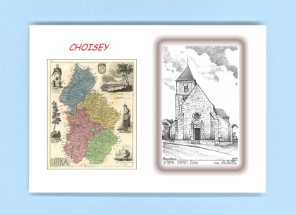 Cartes Postales impression Noir avec dpartement sur la ville de CHOISEY Titre : eglise