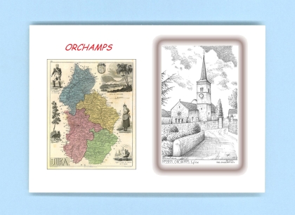 Cartes Postales impression Noir avec dpartement sur la ville de ORCHAMPS Titre : eglise