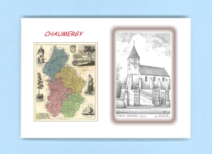 Cartes Postales impression Noir avec dpartement sur la ville de CHAUMERGY Titre : eglise