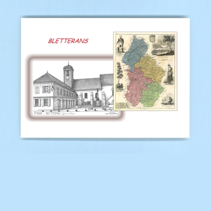 Cartes Postales impression Noir avec dpartement sur la ville de BLETTERANS Titre : eglise et mairie