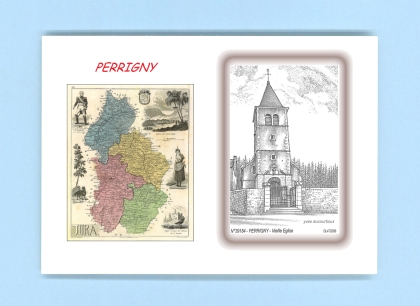 Cartes Postales impression Noir avec dpartement sur la ville de PERRIGNY Titre : vieille eglise