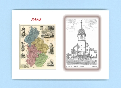 Cartes Postales impression Noir avec dpartement sur la ville de RANS Titre : eglise
