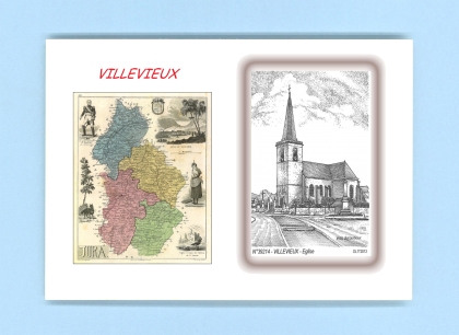 Cartes Postales impression Noir avec dpartement sur la ville de VILLEVIEUX Titre : eglise