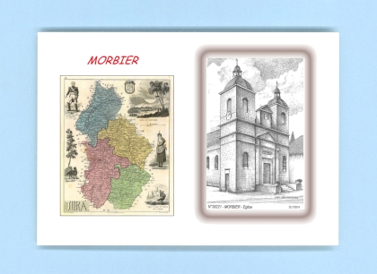 Cartes Postales impression Noir avec dpartement sur la ville de MORBIER Titre : eglise