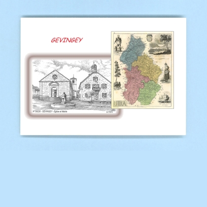 Cartes Postales impression Noir avec dpartement sur la ville de GEVINGEY Titre : eglise et mairie