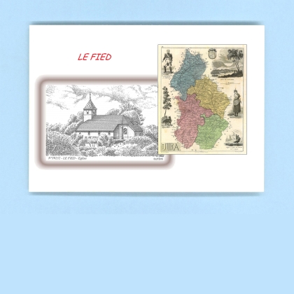 Cartes Postales impression Noir avec dpartement sur la ville de LE FIED Titre : eglise