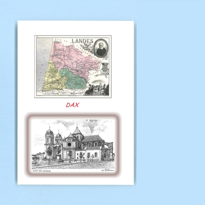 Cartes Postales impression Noir avec dpartement sur la ville de DAX Titre : cathedrale