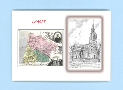 Cartes Postales impression Noir avec dpartement sur la ville de LABRIT Titre : eglise