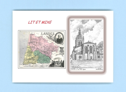 Cartes Postales impression Noir avec dpartement sur la ville de LIT ET MIXE Titre : eglise