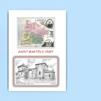Cartes Postales impression Noir avec dpartement sur la ville de ST MARTIN D ONEY Titre : eglise