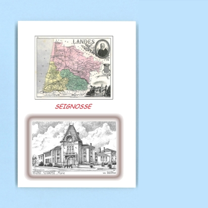 Cartes Postales impression Noir avec dpartement sur la ville de SEIGNOSSE Titre : mairie