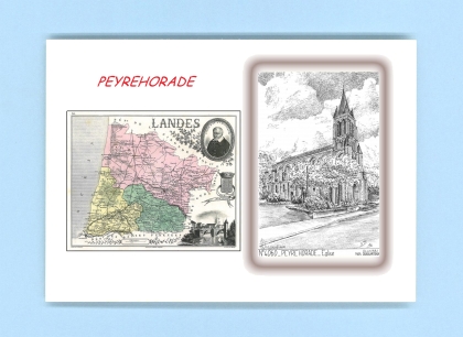 Cartes Postales impression Noir avec dpartement sur la ville de PEYREHORADE Titre : eglise