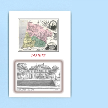 Cartes Postales impression Noir avec dpartement sur la ville de CASTETS Titre : hotel de ville