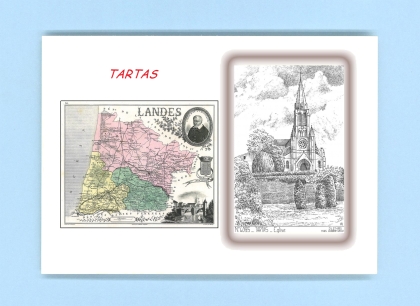Cartes Postales impression Noir avec dpartement sur la ville de TARTAS Titre : eglise