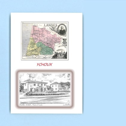 Cartes Postales impression Noir avec dpartement sur la ville de YCHOUX Titre : mairie et ecole