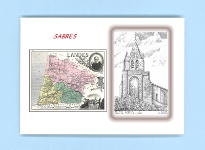 Cartes Postales impression Noir avec dpartement sur la ville de SABRES Titre : eglise