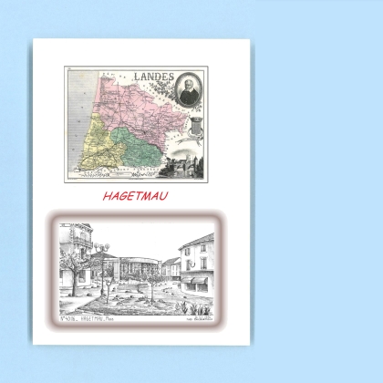Cartes Postales impression Noir avec dpartement sur la ville de HAGETMAU Titre : place