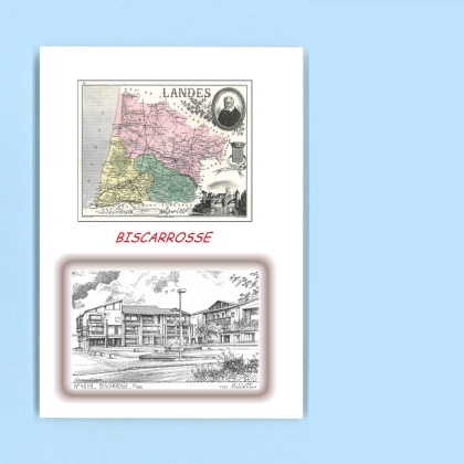 Cartes Postales impression Noir avec dpartement sur la ville de BISCARROSSE Titre : place