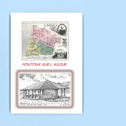 Cartes Postales impression Noir avec dpartement sur la ville de PONTONX SUR L ADOUR Titre : lavoir