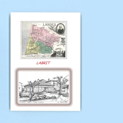 Cartes Postales impression Noir avec dpartement sur la ville de LABRIT Titre : maison landaise