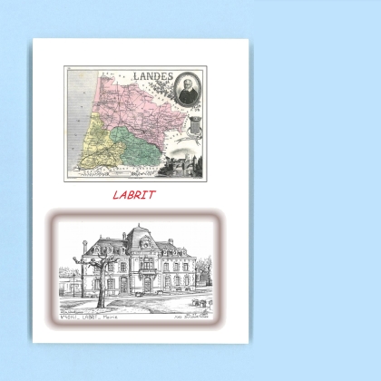 Cartes Postales impression Noir avec dpartement sur la ville de LABRIT Titre : mairie