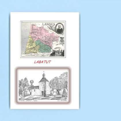 Cartes Postales impression Noir avec dpartement sur la ville de LABATUT Titre : eglise